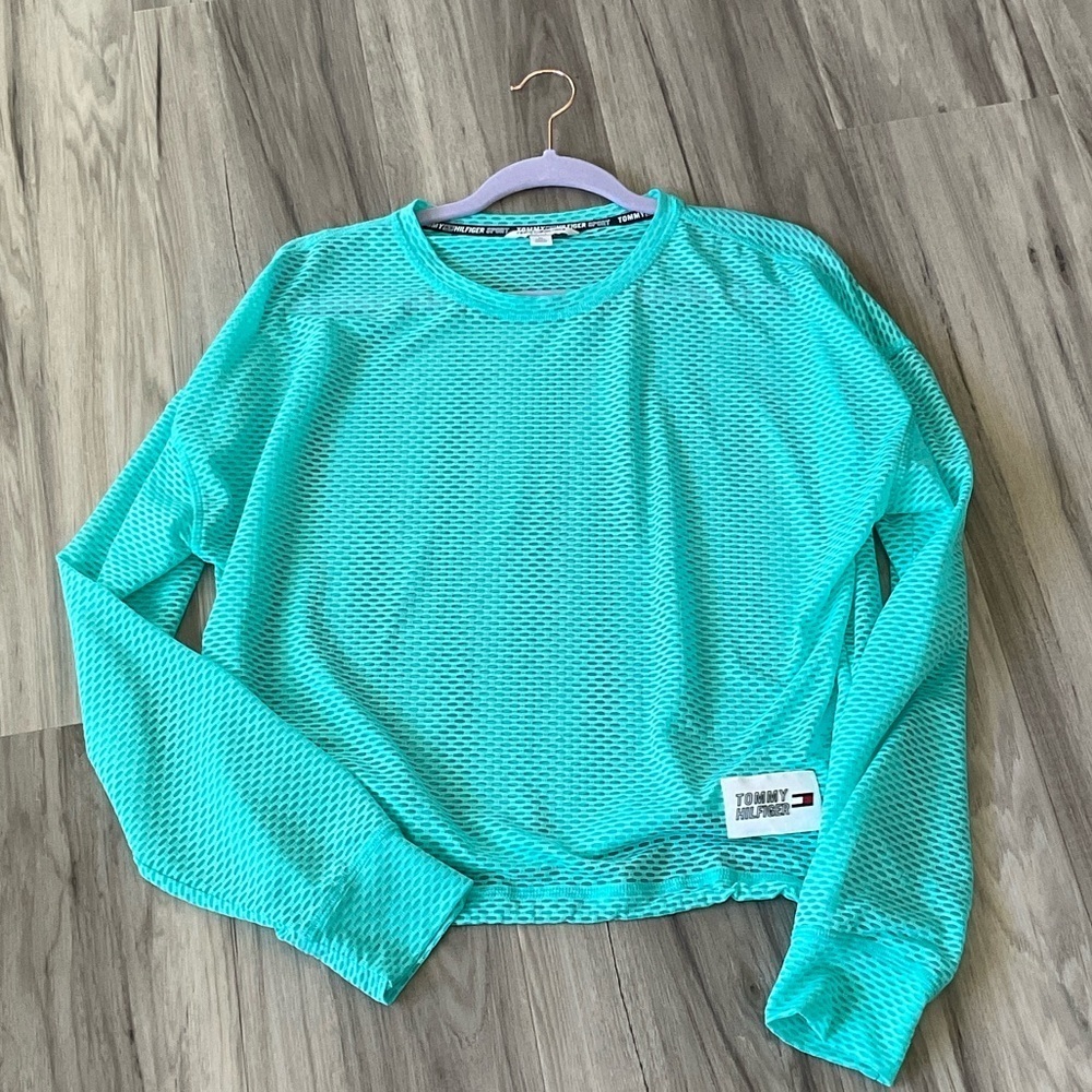 Tommy Hilfiger Sport Women’s Medium Aqua Mesh Long Sleeve Top, Vintage Y2K - Picture 2 of 7